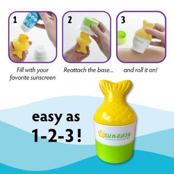 YAYA ORGANICS Sun-Easy Sunscreen Applicator, Refillable Roll-On with Sponge for Kids and Babies, Fun, Fast and Mess-Free application, Holds 80 ml, Fish/Green Cap
