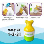 YAYA ORGANICS Sun-Easy Sunscreen Applicator, Refillable Roll-On with Sponge for Kids and Babies, Fun, Fast and Mess-Free application, Holds 80 ml, Fish/Green Cap