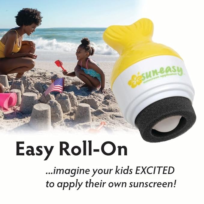 YAYA ORGANICS Sun-Easy Sunscreen Applicator, Refillable Roll-On with Sponge for Kids and Babies, Fun, Fast and Mess-Free application, Holds 80 ml, Fish/Green Cap