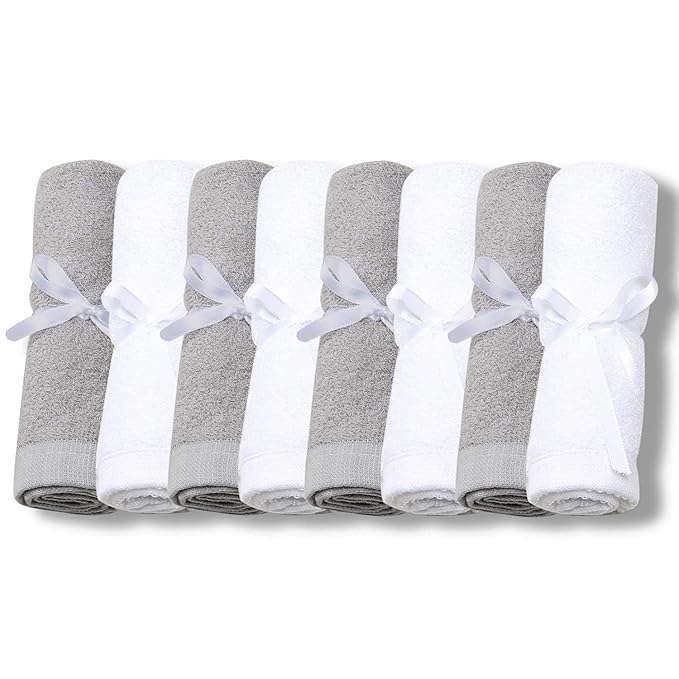 Sweet Child 8-Pack Baby Washcloths -Super Soft Rayon,Wash Cloths for Newborn,Infants and Kids, Bath Baby Towels, for Body and Face (Grey/White)
