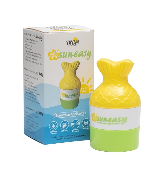 YAYA ORGANICS Sun-Easy Sunscreen Applicator, Refillable Roll-On with Sponge for Kids and Babies, Fun, Fast and Mess-Free application, Holds 80 ml, Fish/Green Cap