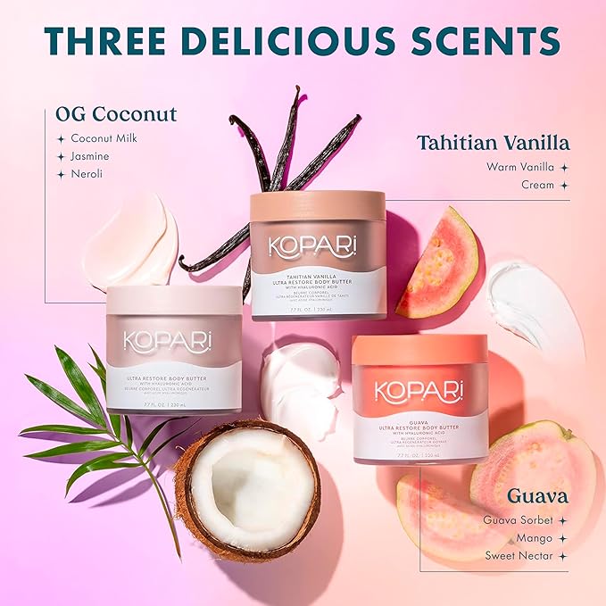 Kopari Ultra Restore Body Butter, Whipped Lightweight Formula, Hyaluronic Acid & Mango Seed Butter, Deep & Long-Lasting Moisture, Coconut 7.7 oz