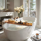 VaeFae Teak Bathtub Tray, Wooden Bath Caddy for Bathtub, Bath Tub Wood Table for Tub, 39.8" x 6" x 1.8"